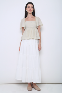 Greta Pearl Babydoll Blouse Ecru (Restock)