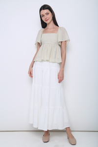 Greta Pearl Babydoll Blouse Ecru (Restock)