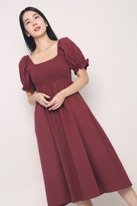 Harlow Smocked Midaxi Dress Burgundy