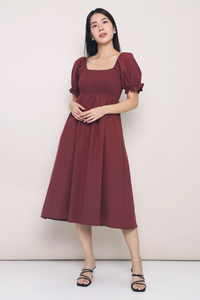 Harlow Smocked Midaxi Dress Burgundy