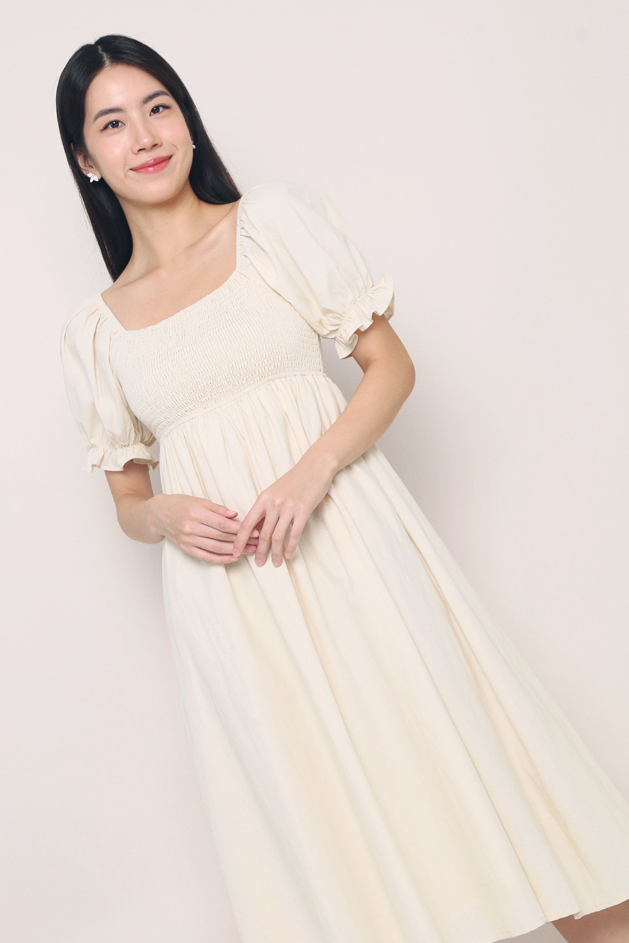 Harlow Smocked Midaxi Dress Ivory