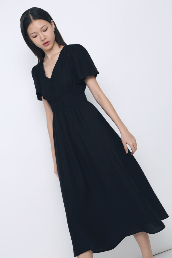 Harmony Waisted Midi Dress Black