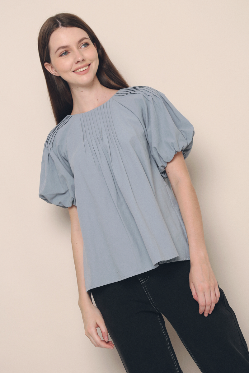 Harper Pleat Blouse Blue