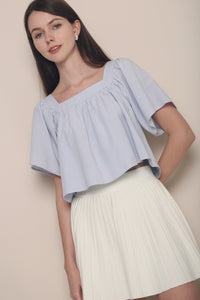 Haru Flutter Sleeves Blouse Sky