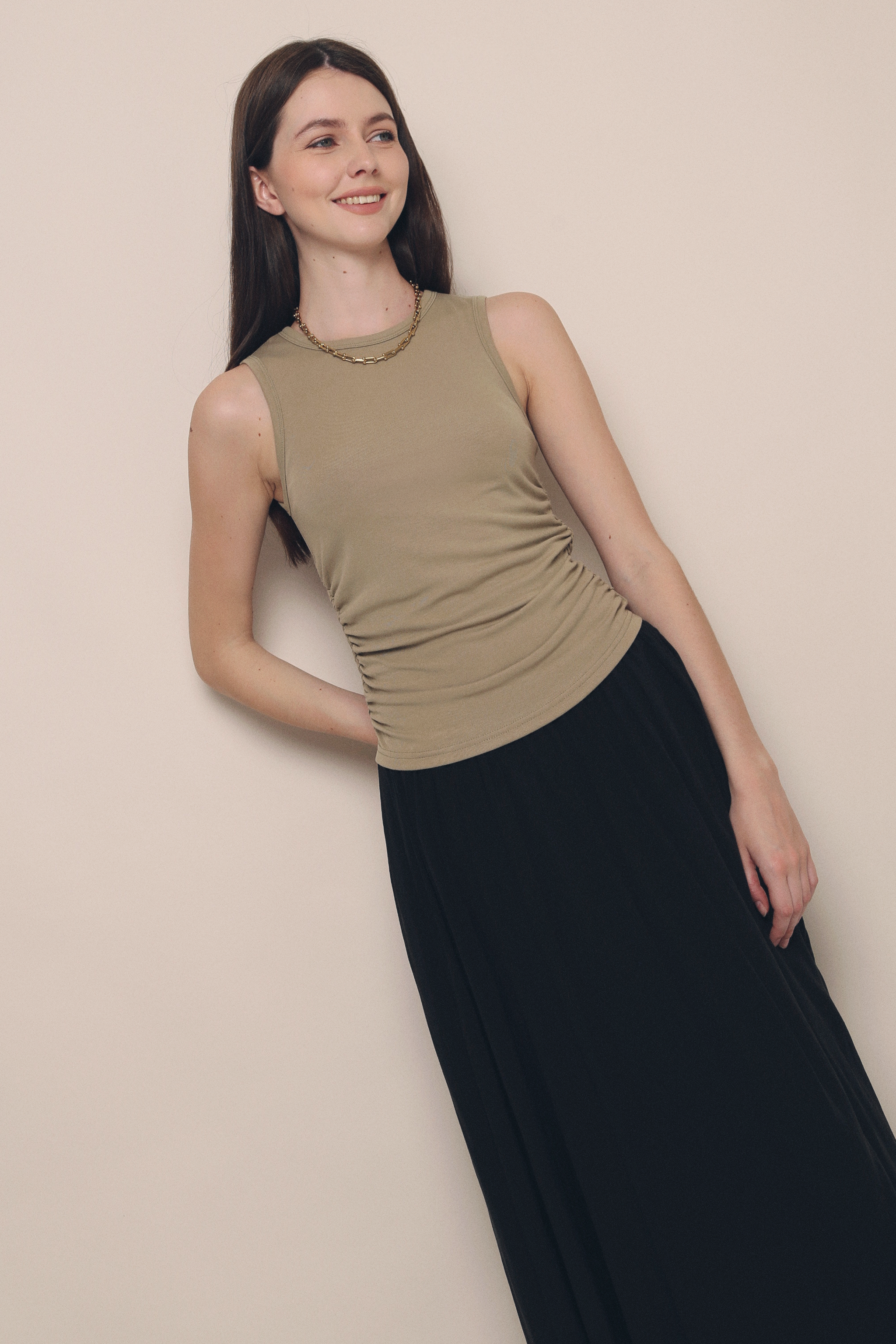 Hera Basic Ruche Sleeveless Top Olive