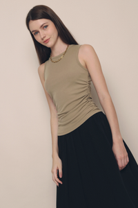 Hera Basic Ruche Sleeveless Top Olive