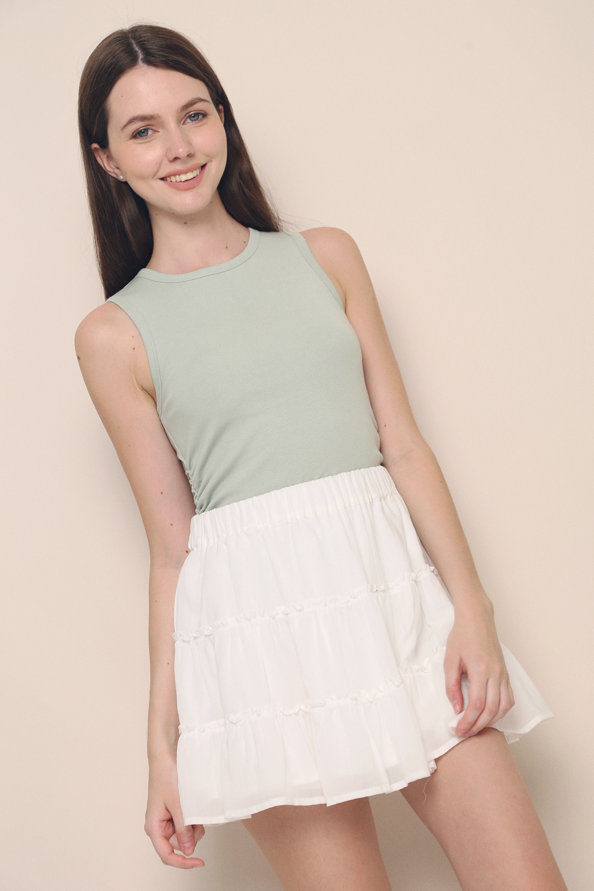 Hera Basic Ruche Sleeveless Top Sage