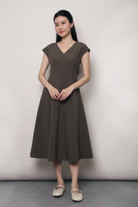 Highbury Panel Shift Midi Dress Khaki Brown