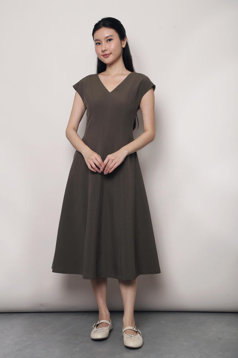 Highbury Panel Shift Midi Dress Khaki Brown