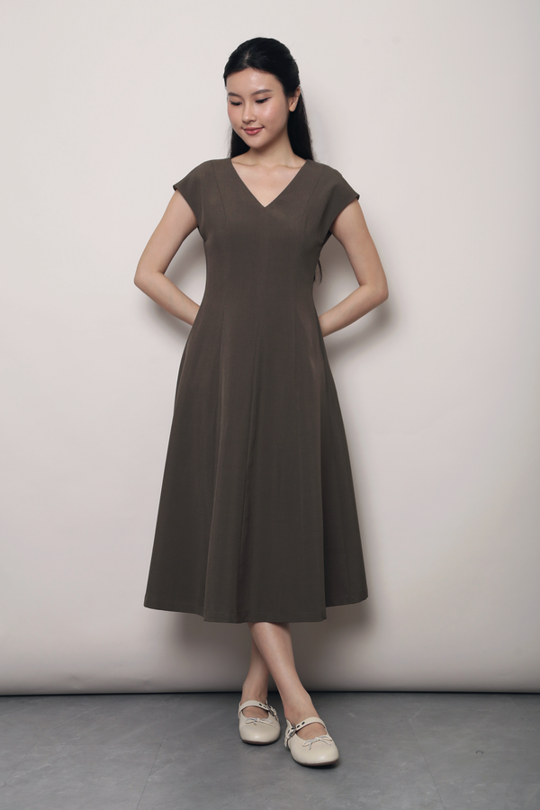 Highbury Panel Shift Midi Dress Khaki Brown