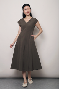 Highbury Panel Shift Midi Dress Khaki Brown