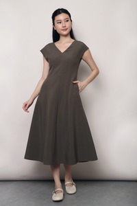 Highbury Panel Shift Midi Dress Khaki Brown