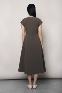Highbury Panel Shift Midi Dress Khaki Brown