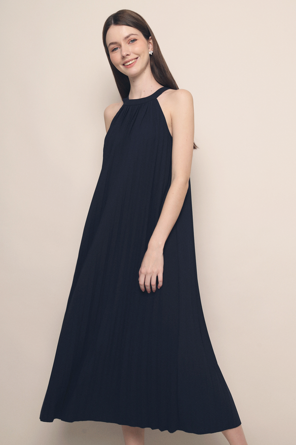 CNY Hope Pressed Pleat Midaxi Dress Midnight Navy