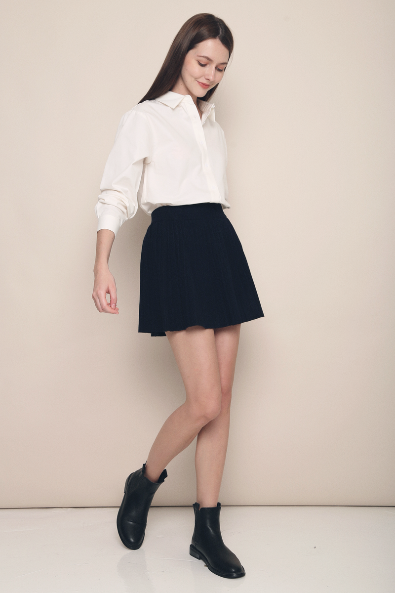 Hyori Pleated Knit Skirt Navy