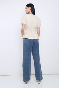 Ike V Neck Shirred Waist Blouse Cream