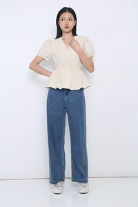 Ike V Neck Shirred Waist Blouse Cream