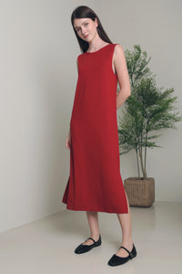 Evan Open Back Midi Dress Red