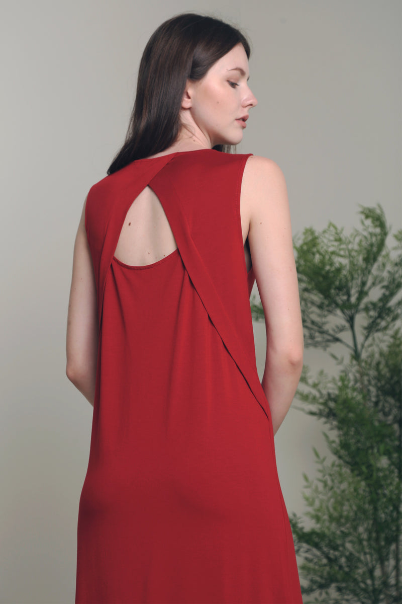 Evan Open Back Midi Dress Red