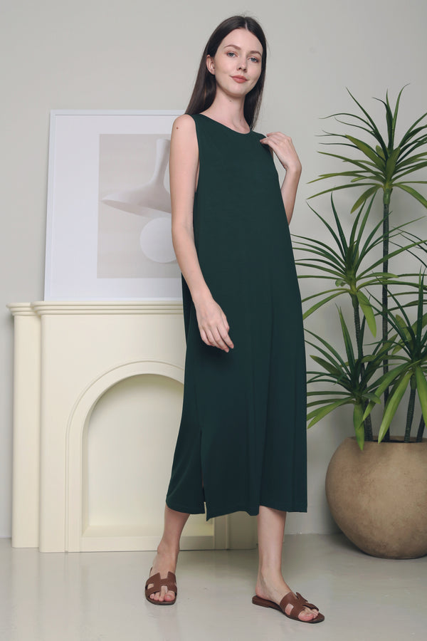 Evan Open Back Midi Dress Emerald