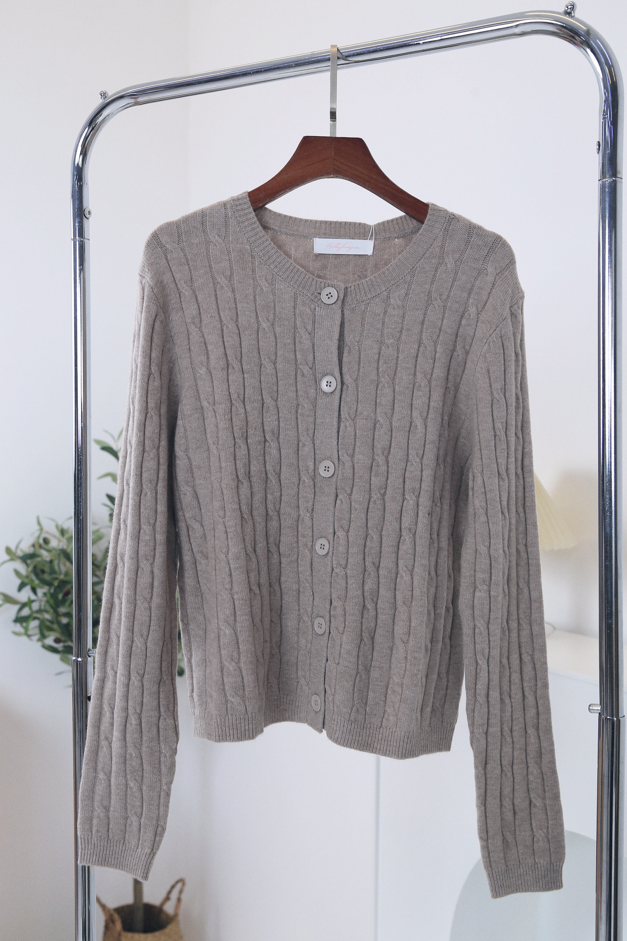 Kaela Cable Knit Cardigan Taupe