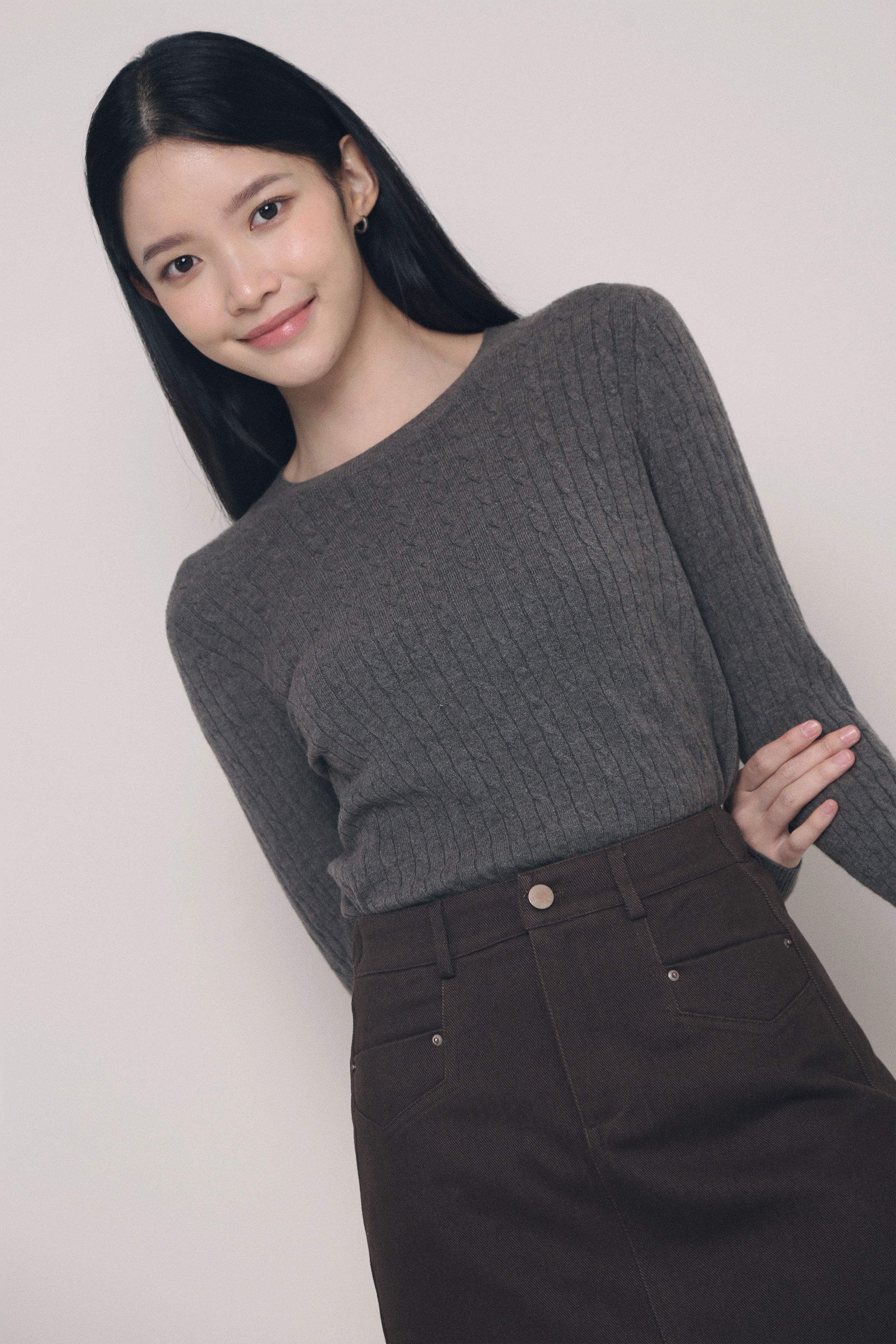 Odette Cable Knit Sweater Grey