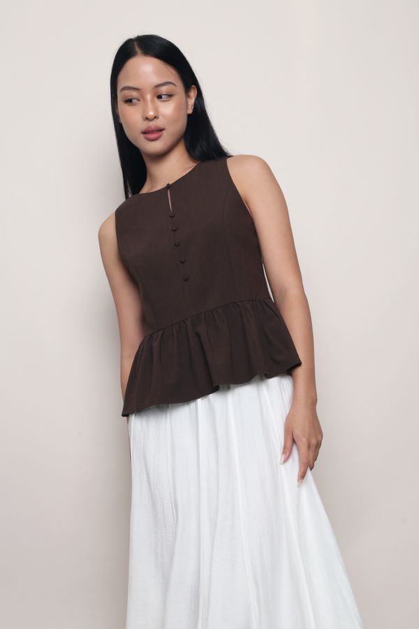 In Good Shape Peplum Top Brown
