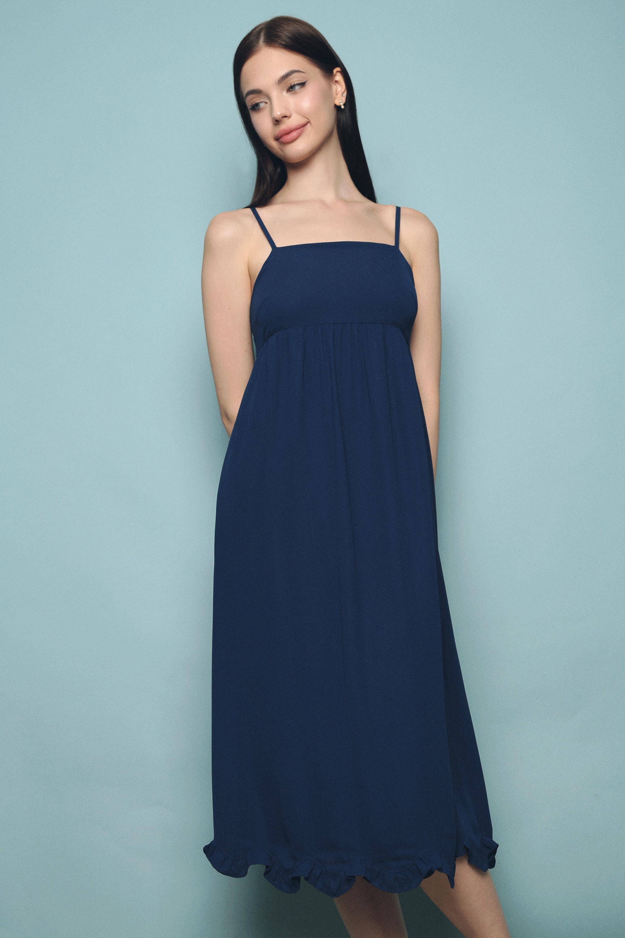 Hazel Scallop Hem Midi Dress Navy