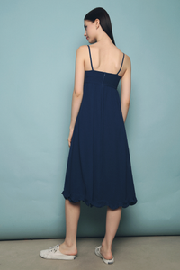 Hazel Scallop Hem Midi Dress Navy