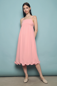 Hazel Scallop Hem Midi Dress Pink