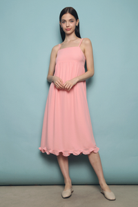 Hazel Scallop Hem Midi Dress Pink