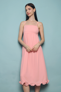 Hazel Scallop Hem Midi Dress Pink