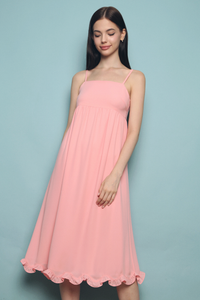 Hazel Scallop Hem Midi Dress Pink