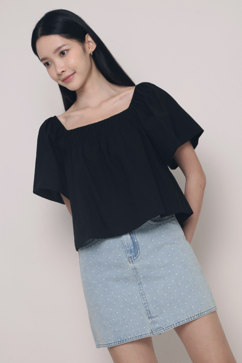 Jael Flutter Sleeves Top Black