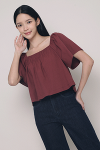 Jael Flutter Sleeves Top Burgundy