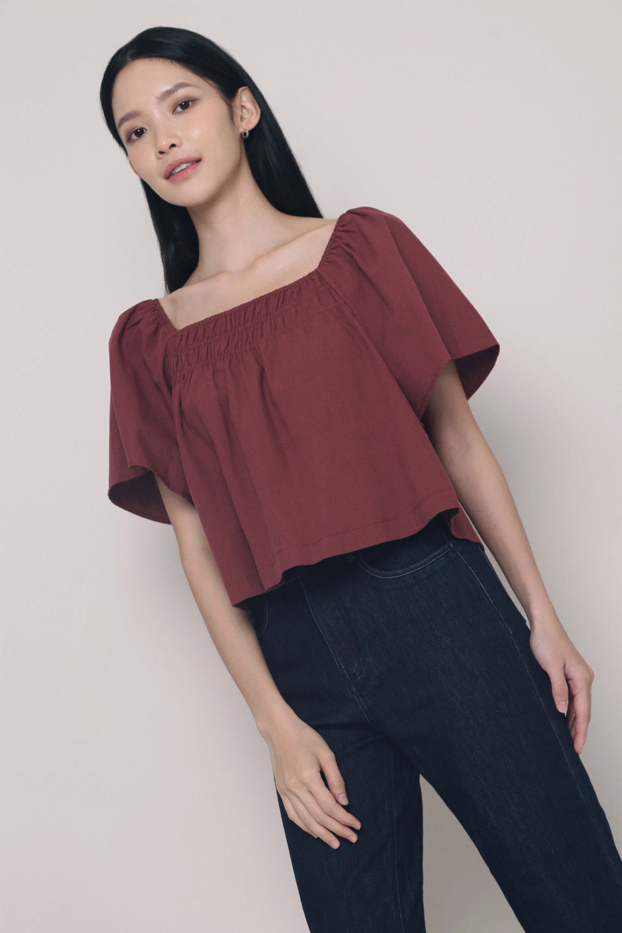 Jael Flutter Sleeves Top Burgundy