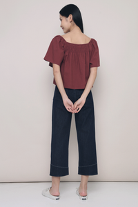 Jael Flutter Sleeves Top Burgundy