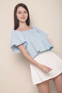 Jael Flutter Sleeves Top Sky