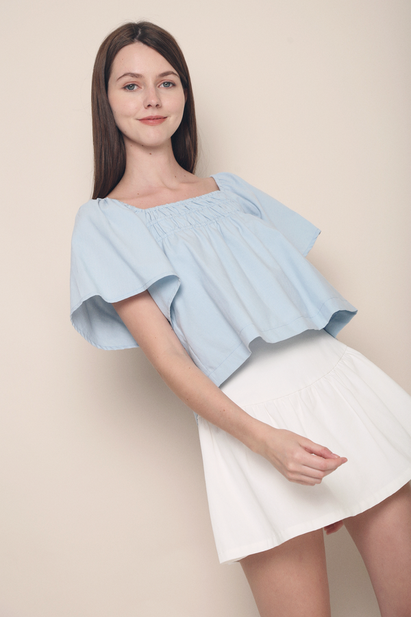 Jael Flutter Sleeves Top Sky