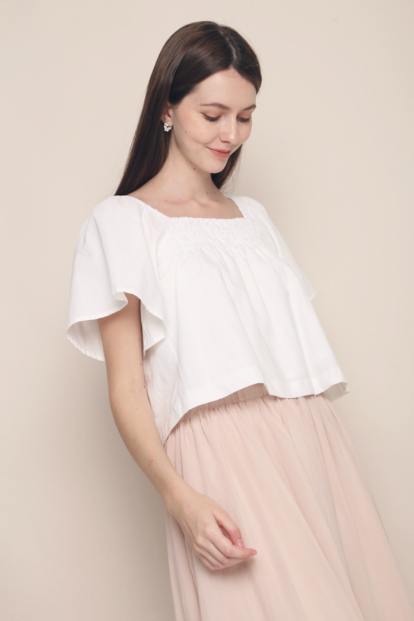 Jael Flutter Sleeves Top White