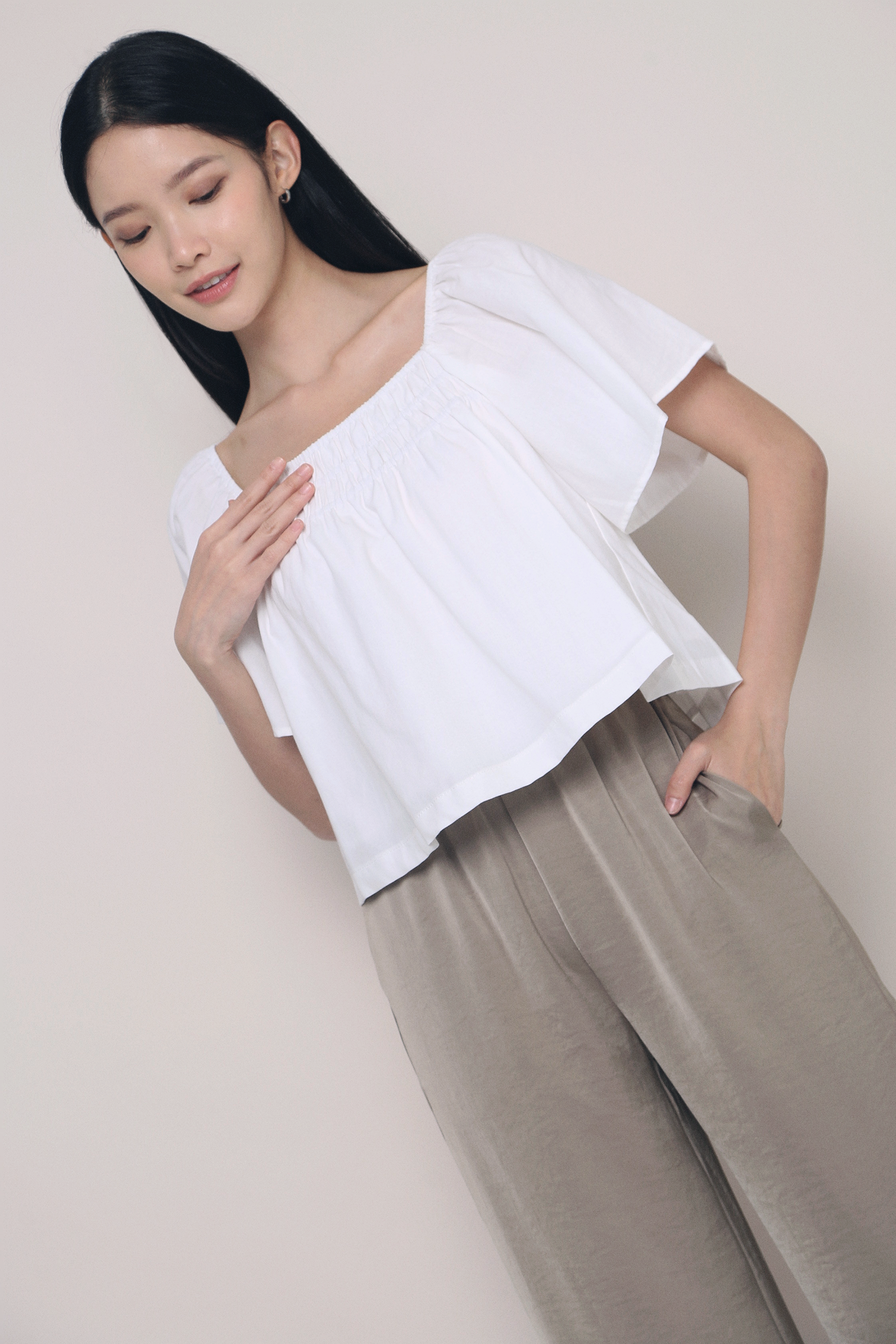 Jael Flutter Sleeves Top White