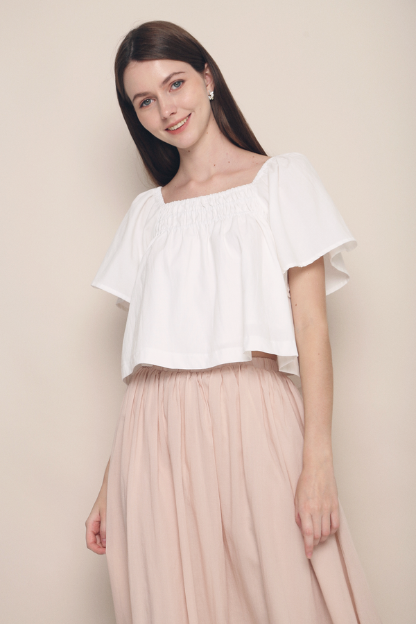 Jael Flutter Sleeves Top White