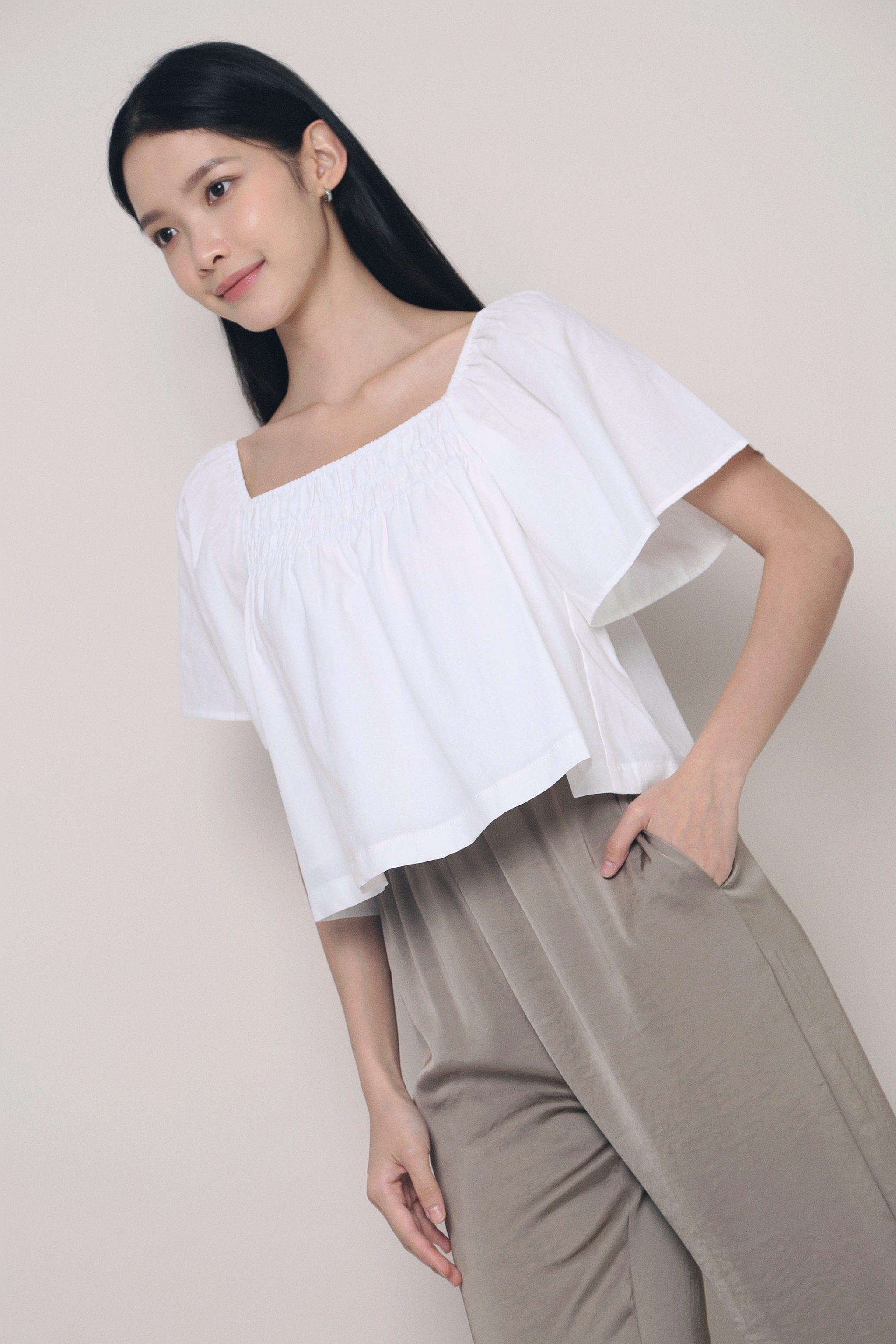 Jael Flutter Sleeves Top White