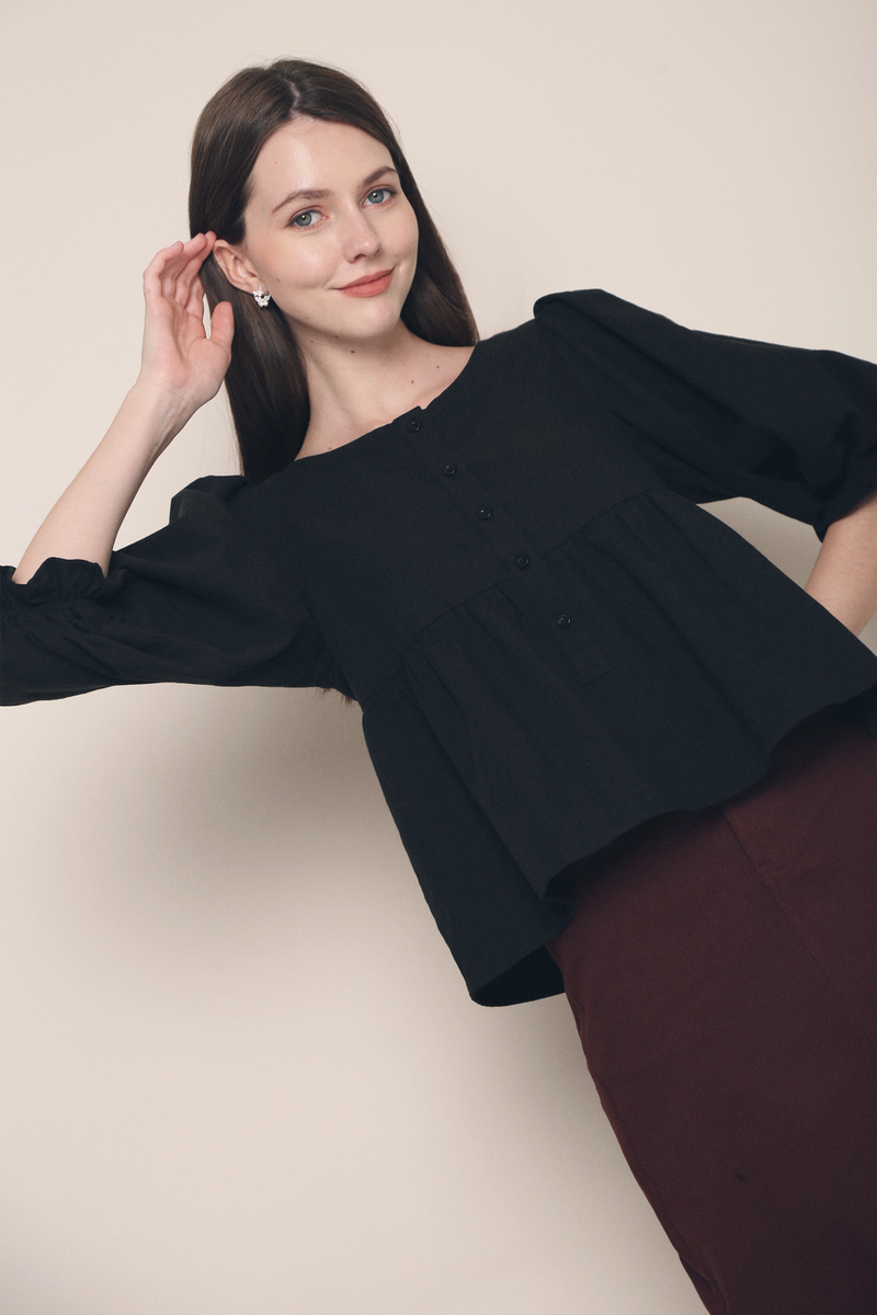 Jinni Bubble Sleeves Blouse Black