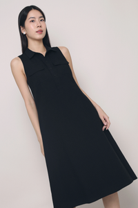 Jules Sleeveless Pocket Midi Dress Black