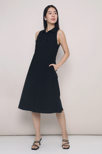 Jules Sleeveless Pocket Midi Dress Black