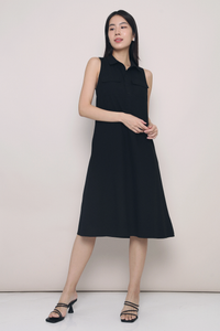 Jules Sleeveless Pocket Midi Dress Black