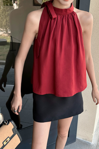 Juliette High Neck Blouse Wine
