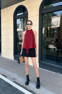 Juliette High Neck Blouse Wine