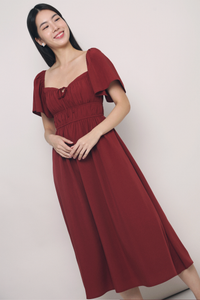 Kate Pleated Midaxi Dress Burgundy